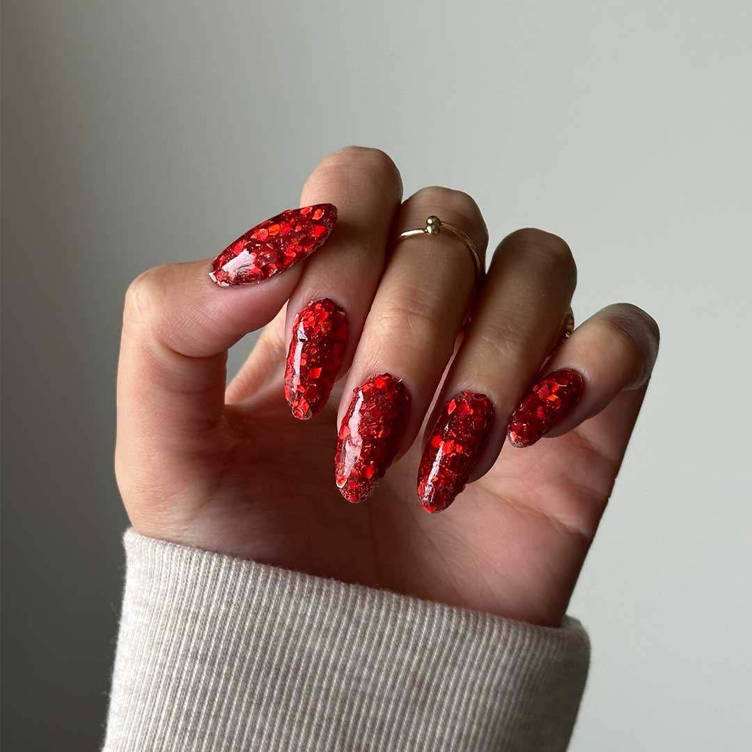 Sparkling Red Glitter Nails by Holly